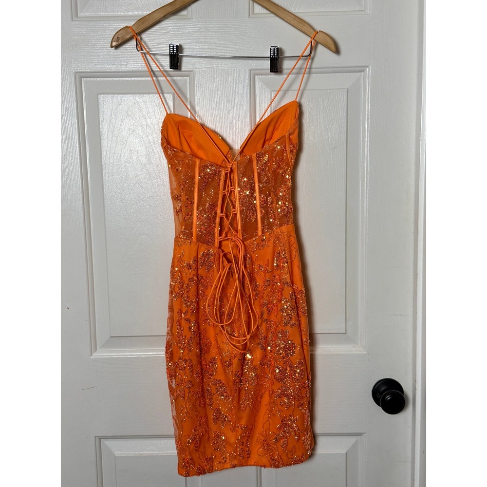 Juliet Orange Sequin Corset Mini Dress Lace Up Back Homecoming Party Womens 2